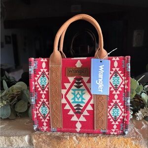 Wrangler Red and Tan Geometric Tote